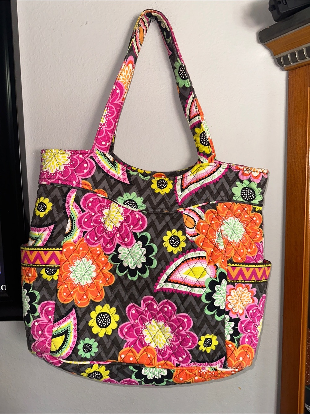 Vera Bradley Quilted Floral Tote in Pink, Orange and Green
